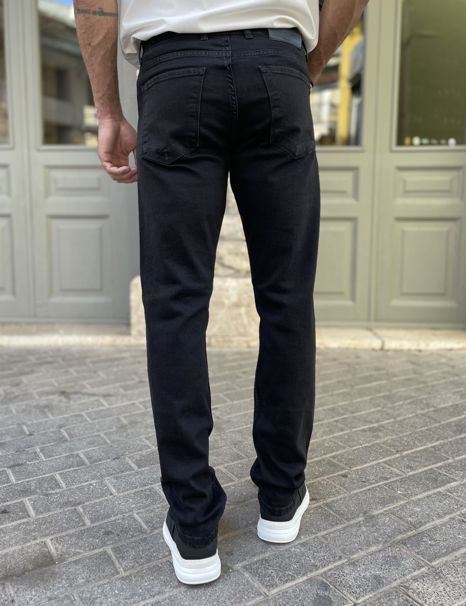 Ανδρικό μαύρο τζιν ελαστικό πεντάτσεπο με φερμουάρ BO1727M φωτογραφία